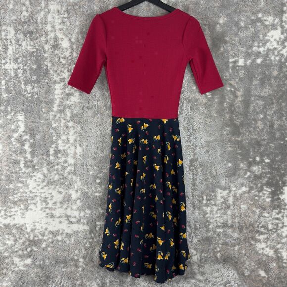 LuLaRoe Size XXS Floral Scoop Neck Stretchy Knee Length Dress Short Sleeve - Picture 4 of 9